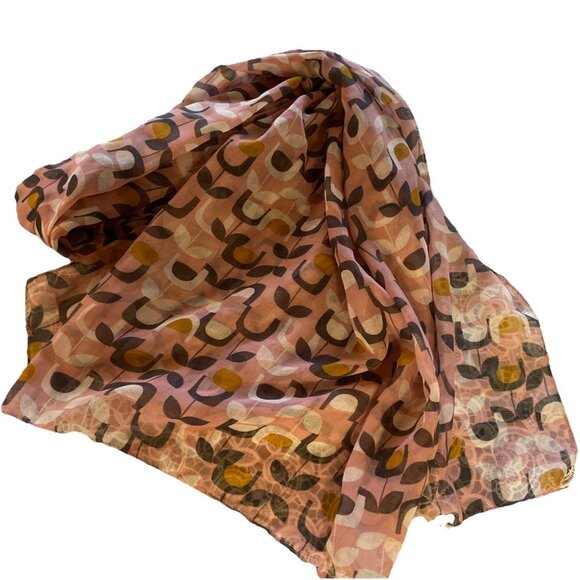 glamlondon Accessories - GlamLondon Block Floral Print Wrap Scarf Petal Pink Light Sheer Retro 74X38"